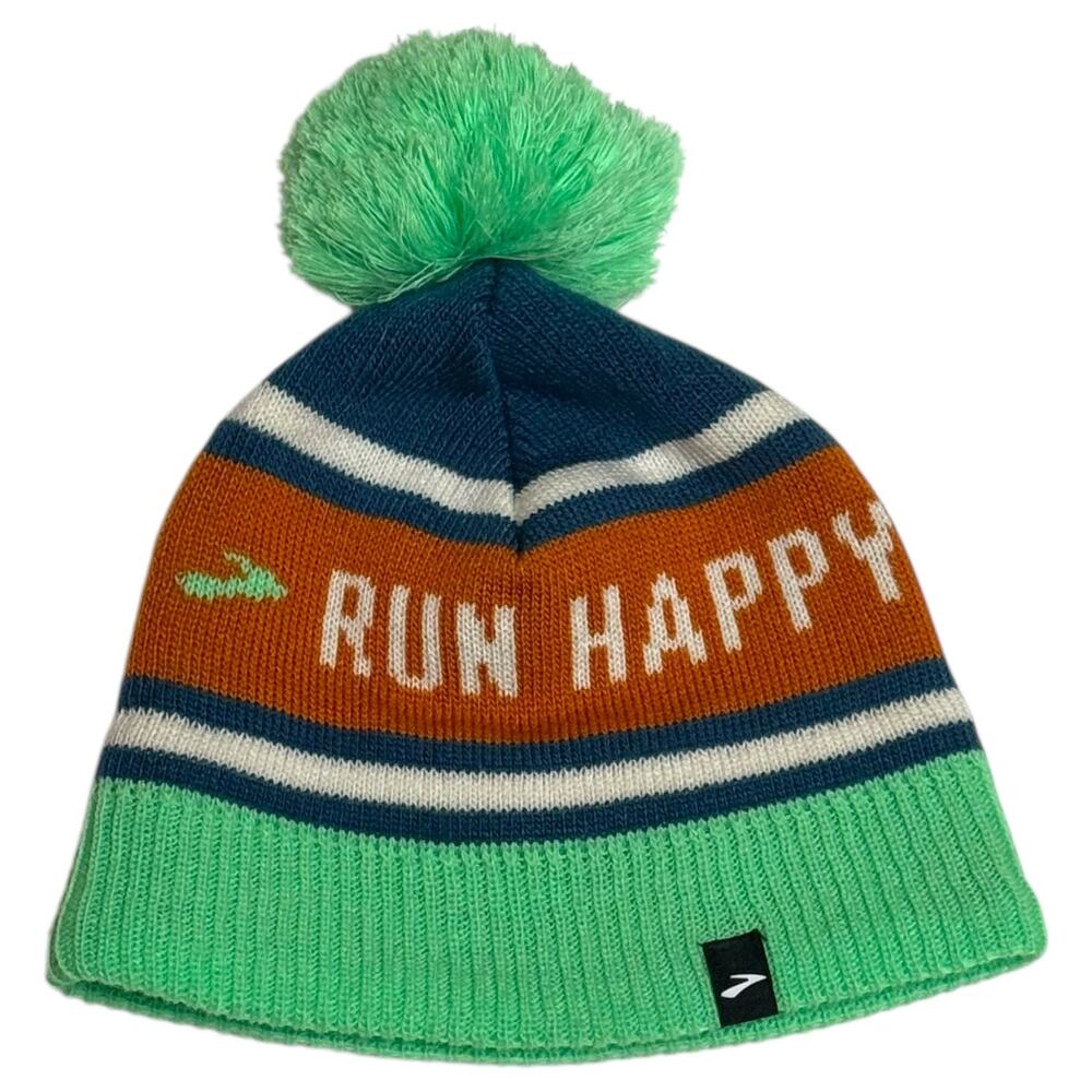 Brooks Run Happy Pom Pom Beanie Blue Green White Orange One Size